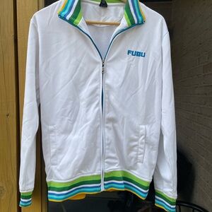 FUBU White Jacket with Blue and Green Accents